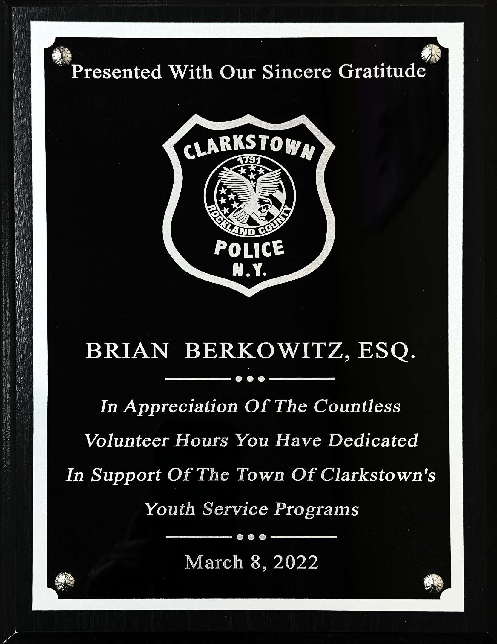 Clarkstown PD plaque